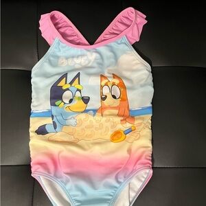 Pink and Blue One Piece Swim with Bluey Cartoon Design 4T